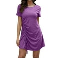 thumbnail image 1 of Sevevn Women's Short Sleeve Ruched Casual Summer Dress Bodycon Midi Dress Side Draw-String Dress Crew Neck Dresses, 1 of 6