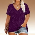 thumbnail image 1 of Sevevn Women's V-neck Center Hollow Fashionable Solid Color Plus Size Short Sleeved T-Shirt Purple XXXL, 1 of 6