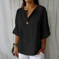 thumbnail image 1 of Sevevn Women's V-neck Cotton And Linen Button Pocket Shirt Jacket T-shirt Home Casual Quarter V-neck Shirt Black XL Women Beach Fashion, 1 of 6