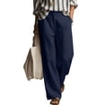 thumbnail image 1 of Sevevn Women's Wide Leg Cotton Linen Pants High Waist Loose Fit Casual Trousers with Pockets Navy S, 1 of 6