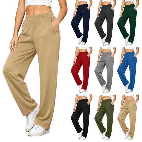 Sevevn Women's Wide Leg Lounge Pants with Elastic High Waist, Casual Loose Straight Leg Drawstring Sweatpants with Pockets, Soft Comfy Travel Yoga Workout Everyday Palazzo Pants Beige XL
