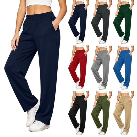 Sevevn Women's Wide Leg Lounge Pants with Elastic High Waist, Casual Loose Straight Leg Drawstring Sweatpants with Pockets, Soft Comfy Travel Yoga Workout Everyday Palazzo Pants Navy XXXXL