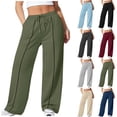 thumbnail image 1 of Sevevn Women's Wide Leg Sweatpants High Waisted Drawstring Lounge Pants Casual Straight Leg Athletic Yoga Pants with Pockets Loose Fit Travel Workout Army Green XL, 1 of 6