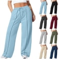 thumbnail image 1 of Sevevn Women's Wide Leg Sweatpants High Waisted Drawstring Lounge Pants Casual Straight Leg Athletic Yoga Pants with Pockets Loose Fit Travel Workout Light Blue XXL, 1 of 6