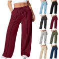 thumbnail image 1 of Sevevn Women's Wide Leg Sweatpants High Waisted Drawstring Lounge Pants Casual Straight Leg Athletic Yoga Pants with Pockets Loose Fit Travel Workout Wine L, 1 of 6