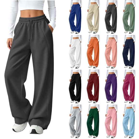 Sevevn Women's Wide Leg Sweatpants with Pockets High Waisted Drawstring Lounge Pants Soft Casual Loose Fit Jogger Pants Comfortable Athletic Track Pants for Workout Travel Home Daily Wear