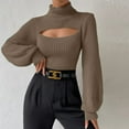 thumbnail image 1 of Sevevn Women's Winter Fashion Sexy Tube Top Long Sleeve Round Neck Turtleneck Cropped Sweater Top Brown XL Gift for Girls, 1 of 6