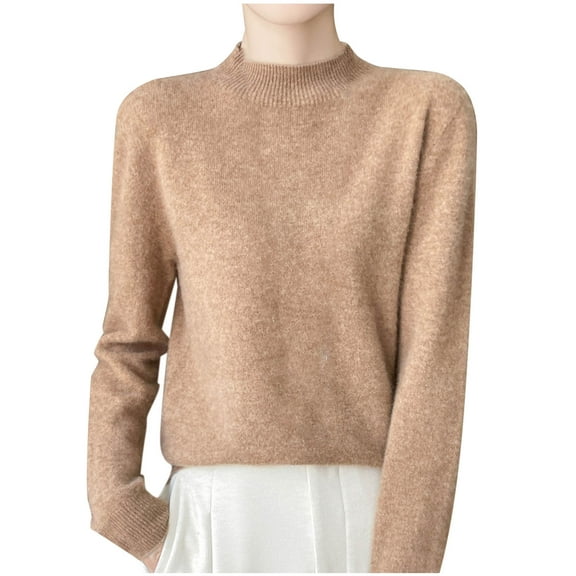 Sevevn Women's Wool Seamless Sweater Mock Neck Long Sleeve Knitted Pullover Tops