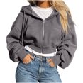 thumbnail image 1 of Sevevn Women's Zip Up Cropped Hoodie Jacket Drawstring Hood Drop Shoulder Long Sleeve with Pockets Lightweight Soft Fabric Versatile Fall Winter Daily Casual Wear, 1 of 6