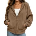 thumbnail image 1 of Sevevn Women's Zip Drawstring Hooded Pocket Solid Color Fleece Jacket, 1 of 7