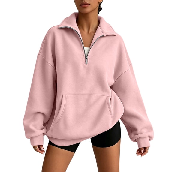 Sevevn Women's Zip Up Front Pocket Hooded Solid Color Fleece Sweatshirt Fall Winter