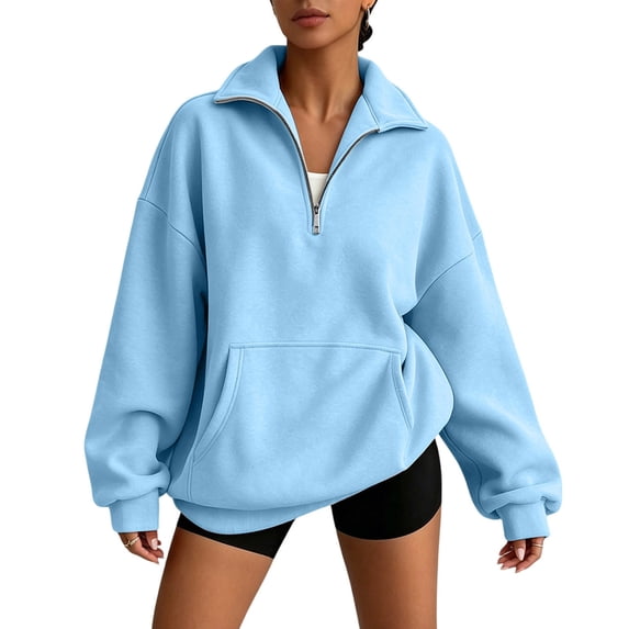 Sevevn Women's Zip Up Front Pocket Hooded Solid Color Fleece Sweatshirt Fall Winter