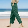 thumbnail image 1 of Sevevn Women'summer Cotton And Linen Solid Color Loose Straight Leg Pants With Pockets And Drawstring End of Year Army Green XL, 1 of 6
