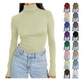 thumbnail image 1 of Sevevn Womens Basic Turtleneck Long Sleeve Slim Fit Top Soft Stretchy Mock Neck Shirt Casual Layering Tee for Fall Winter Beige L, 1 of 7