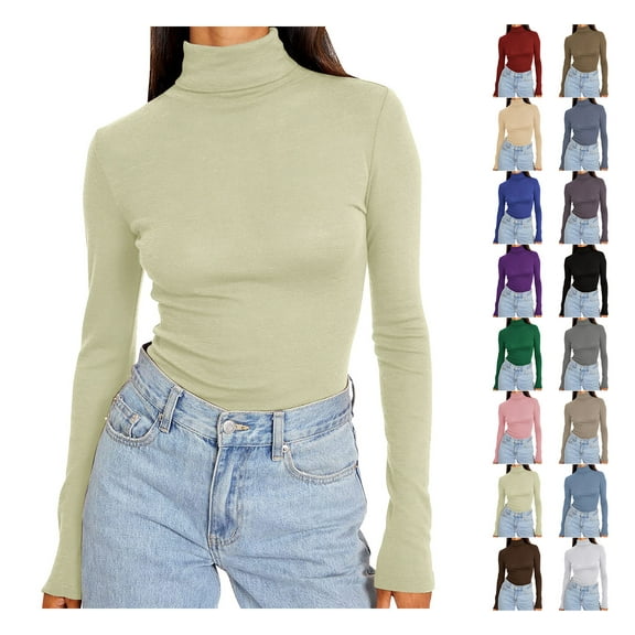 Sevevn Womens Basic Turtleneck Long Sleeve Slim Fit Top Soft Stretchy Mock Neck Shirt Casual Layering Tee for Fall Winter Beige M