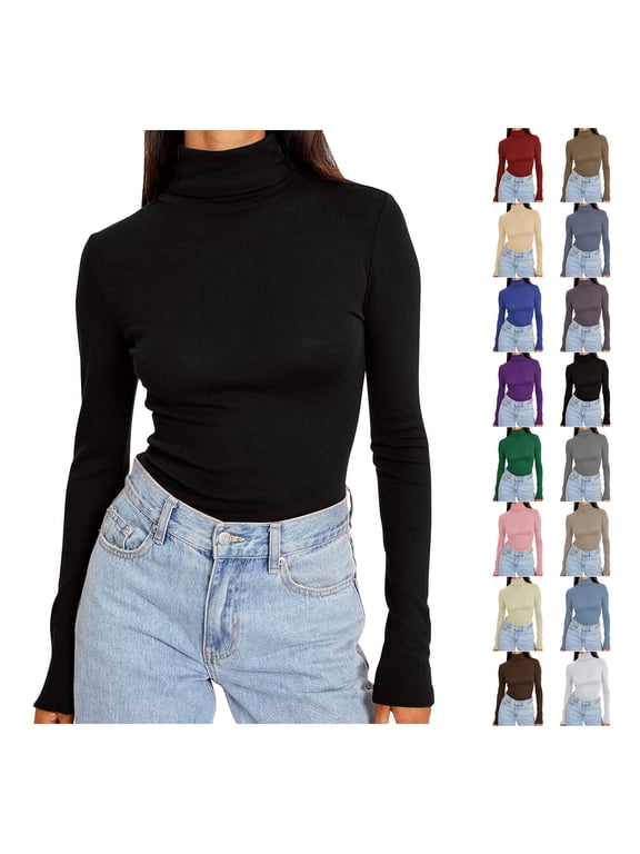 Sevevn Womens Basic Turtleneck Long Sleeve Slim Fit Top Soft Stretchy Mock Neck Shirt Casual Layering Tee for Fall Winter Black M