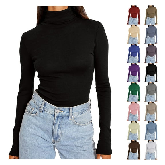 Sevevn Womens Basic Turtleneck Long Sleeve Slim Fit Top Soft Stretchy Mock Neck Shirt Casual Layering Tee for Fall Winter Black S