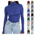 thumbnail image 1 of Sevevn Womens Basic Turtleneck Long Sleeve Slim Fit Top Soft Stretchy Mock Neck Shirt Casual Layering Tee for Fall Winter Blue XXL, 1 of 7