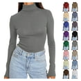 thumbnail image 1 of Sevevn Womens Basic Turtleneck Long Sleeve Slim Fit Top Soft Stretchy Mock Neck Shirt Casual Layering Tee for Fall Winter Gray L, 1 of 7
