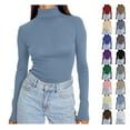 thumbnail image 1 of Sevevn Womens Basic Turtleneck Long Sleeve Slim Fit Top Soft Stretchy Mock Neck Shirt Casual Layering Tee for Fall Winter Light Blue XL, 1 of 7