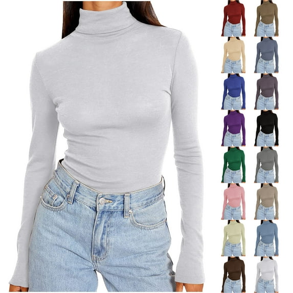 Sevevn Womens Basic Turtleneck Long Sleeve Slim Fit Top Soft Stretchy Mock Neck Shirt Casual Layering Tee for Fall Winter White XXXXXL