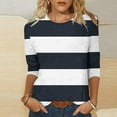 thumbnail image 1 of Sevevn Womens Blouses Women's Color Blocked Striped 3/4 Sleeve Round Neck Pullover Fashion Top Gift for Adults, 1 of 5