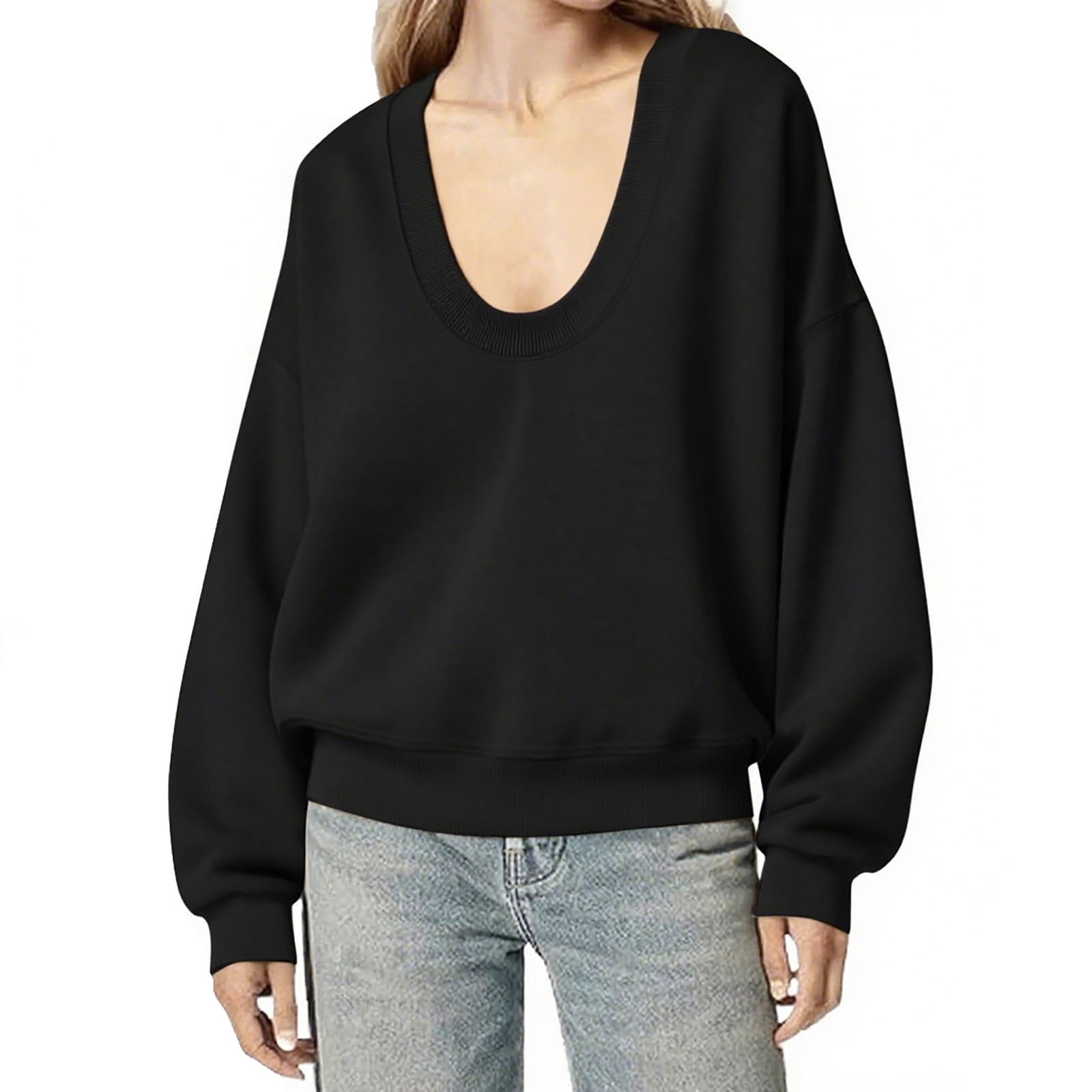 Hilinker Women's V-Neck Oversized Sweatshirt - Drop Shoulder Long Sleeve Pullover Top, Casual Loose Fit 4 thumbnail image