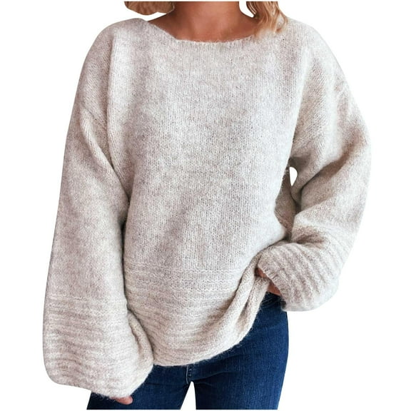 Sevevn Womens Fall Long Sleeve Sweater Crew Neck Loose Fit Chunky Knit Oversized Pullover Sweaters Going Out Tops
