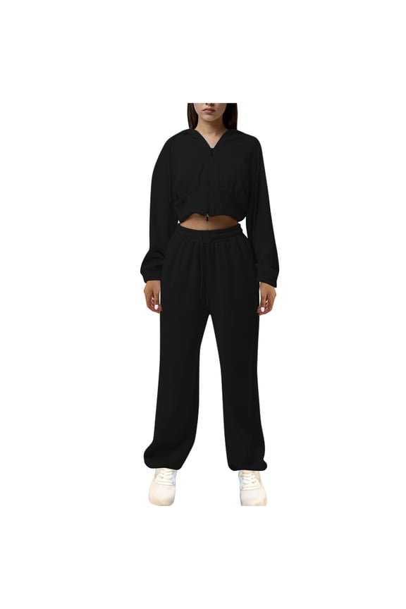 Womens Full Zip-Up Hoodie Tracksuit Set Long Sleeve Casual Jogging Suits Workout Gym 2 Piece Outfits with Pockets