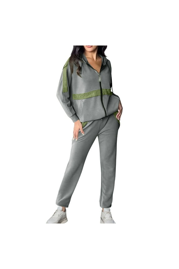 Womens Full Zip-Up Hoodie Tracksuit Set Long Sleeve Casual Jogging Suits Workout Gym 2 Piece Outfits with Pockets