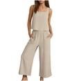thumbnail image 1 of Sevevn Womens Linen Blend 2-Piece Outfit Square Neck Cami Top And Wide Leg Pants with Pockets Beige XL, 1 of 9