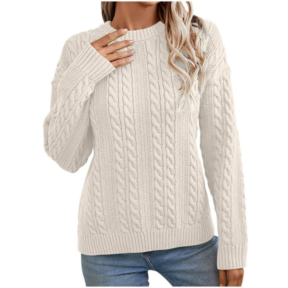 Sevevn Womens Long Sleeve Cable Knit Sweater Jumper Crewneck Pullover Soft Dressy Casual Tops Cute 2025 Fall Trendy Outfits