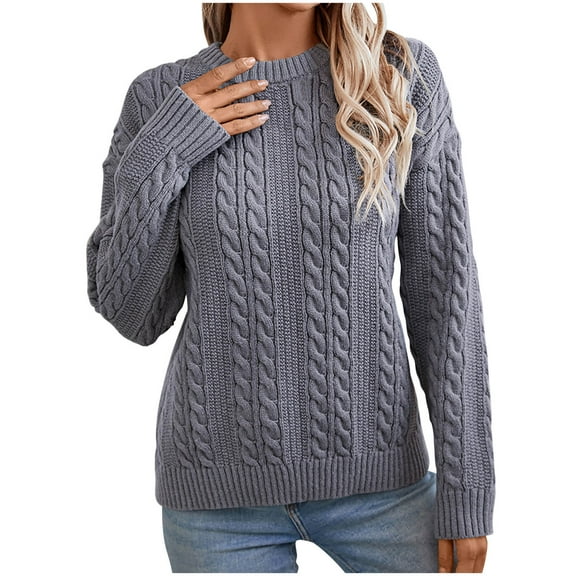 Sevevn Womens Long Sleeve Cable Knit Sweater Jumper Crewneck Pullover Soft Dressy Casual Tops Cute 2025 Fall Trendy Outfits
