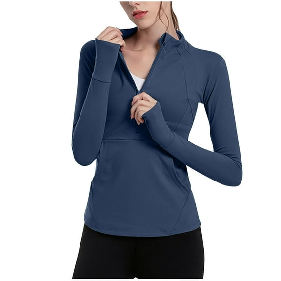 Sevevn Womens Long Sleeve Workout Tops Quarter Zip Pullover Quick Dry Crop Athletic Slim Fit Yoga Shirts