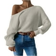 thumbnail image 1 of Sevevn Womens Off The Shoulder Sweater Asymmetrical Neck Fall Ribbed Knit Long Sleeve Pullover Sweaters Lightweight Top, 1 of 7