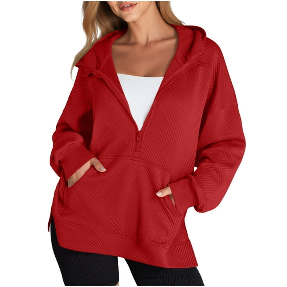 Sevevn Womens Oversized Half Zip Hoodies Long Sleeve Textured Casual Sweatshirts Loose Fall Pullover Tops with Pockets