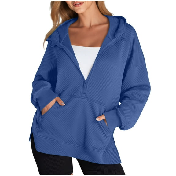 Sevevn Womens Oversized Half Zip Hoodies Long Sleeve Textured Casual Sweatshirts Loose Fall Pullover Tops with Pockets