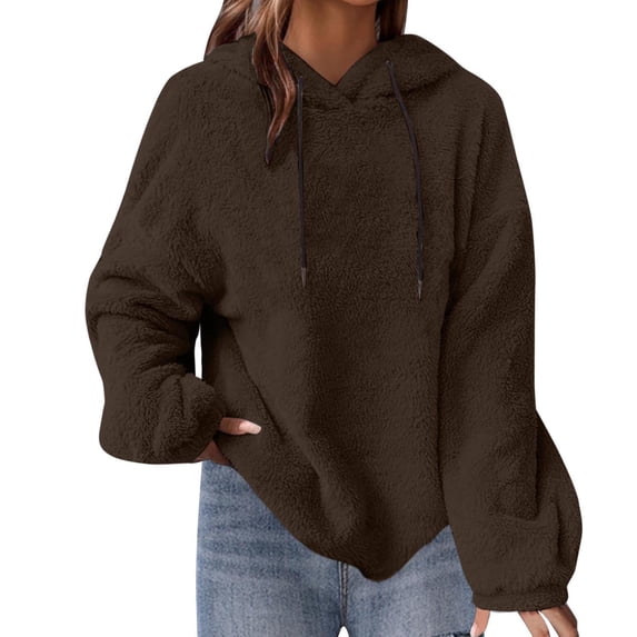 Sevevn Womens Oversized Sherpa Pullover Hoodie with Pockets Fuzzy Fleece Sweatshirt