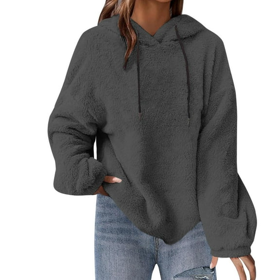 Sevevn Womens Oversized Sherpa Pullover Hoodie with Pockets Fuzzy Fleece Sweatshirt Plaid Fluffy Jacket Coat