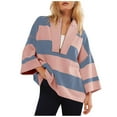 thumbnail image 1 of Sevevn Womens Oversized Striped Shirt Half Zip Sweatshirt Color Block V Neck Top Casual Loose Pullover, 1 of 6