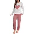 thumbnail image 1 of Sevevn Womens Pajama Sets 2 Piece Ribbed Heart Printed PJS Fleece Long Sleeve Sleepwear Pockets, 1 of 4