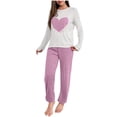 thumbnail image 1 of Sevevn Womens Pajama Sets 2 Piece Ribbed Heart Printed PJS Fleece Long Sleeve Sleepwear Pockets, 1 of 4