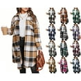 thumbnail image 1 of Sevevn Womens Plaid Shacket Jacket Long Flannel Shirt Casual Lapel Button Down Trench Coats Long Sleeve Plaid Coat Pockets Khaki XL, 1 of 2