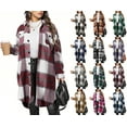 thumbnail image 1 of Sevevn Womens Plaid Shacket Jacket Long Flannel Shirt Casual Lapel Button Down Trench Coats Long Sleeve Plaid Coat Pockets Pink XXL, 1 of 2