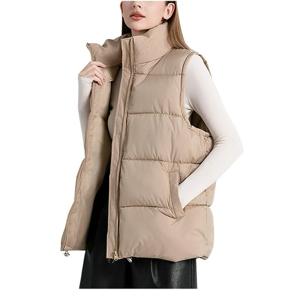 Sevevn Womens Puffer Vest Oversized Lightweight Winter Sleeveless Zip Up Padded Stand Collar Jacket Coat Warm