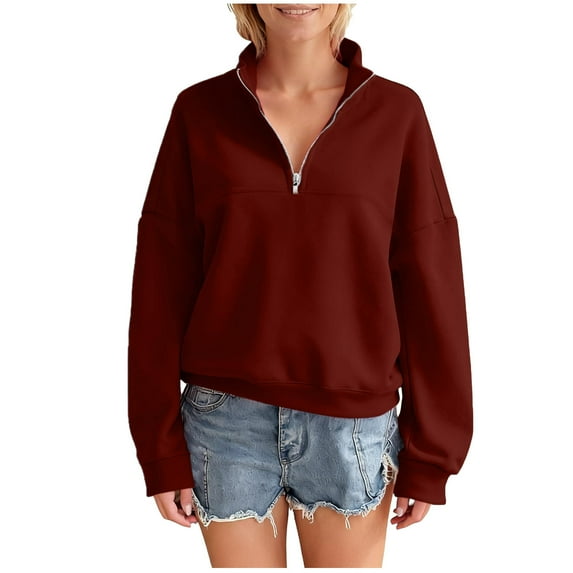 Sevevn Womens Quarter Zip Sweatshirt Fall Fashion Sweatshirts Oversized Tops Clothes 2025