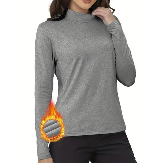 Sevevn Womens Solid Color Casual Elastic Inner Lap Undershirt Warm Top Long Sleeve Turtleneck Blouse Gray XXL Gift for Adults