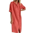 thumbnail image 1 of Sevevn Womens Spring And Summer Lapel Cotton Linen Button Dress Casual Pocket Short Sleeve Shirt Dress, 1 of 6