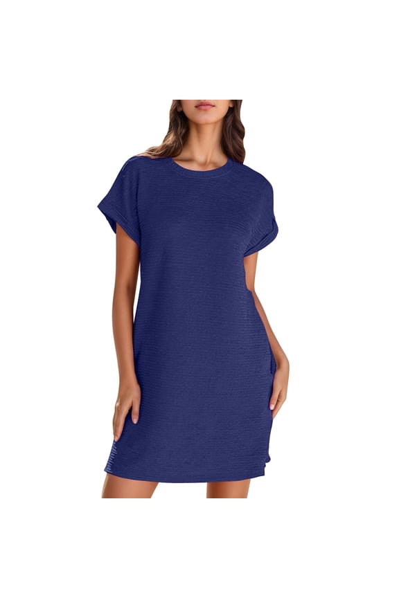 Womens Summer Dresses Fashion 2025 Short Sleeve Spring Mini Dress Casual Beach Vacation Clothes Dresses With Pocket