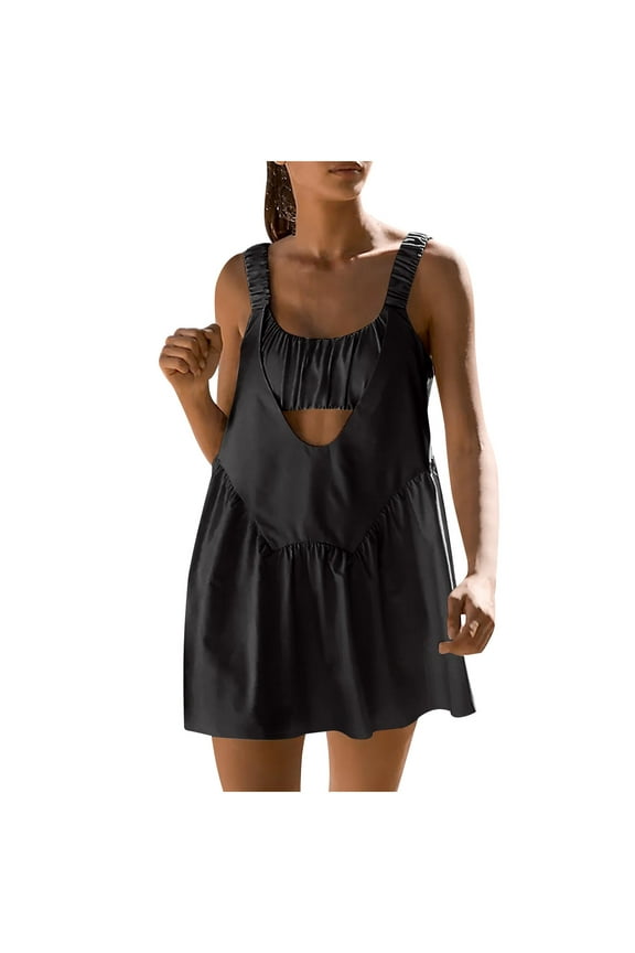 Womens Tennis Dress Built-In Bra & Matching Shorts Pockets Workout Dresses Athletic Outfits Cut Out Two Piece